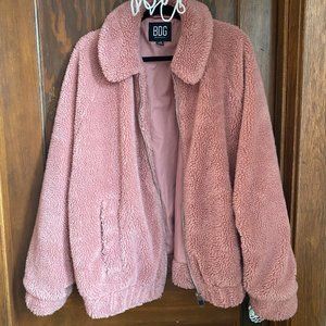 Women's Urban Outfitters Batwing Teddy Fleece Jacket - Pink